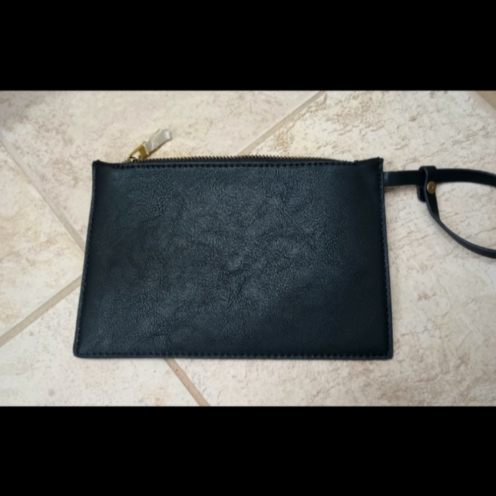 Sole society black leather wristlet purse